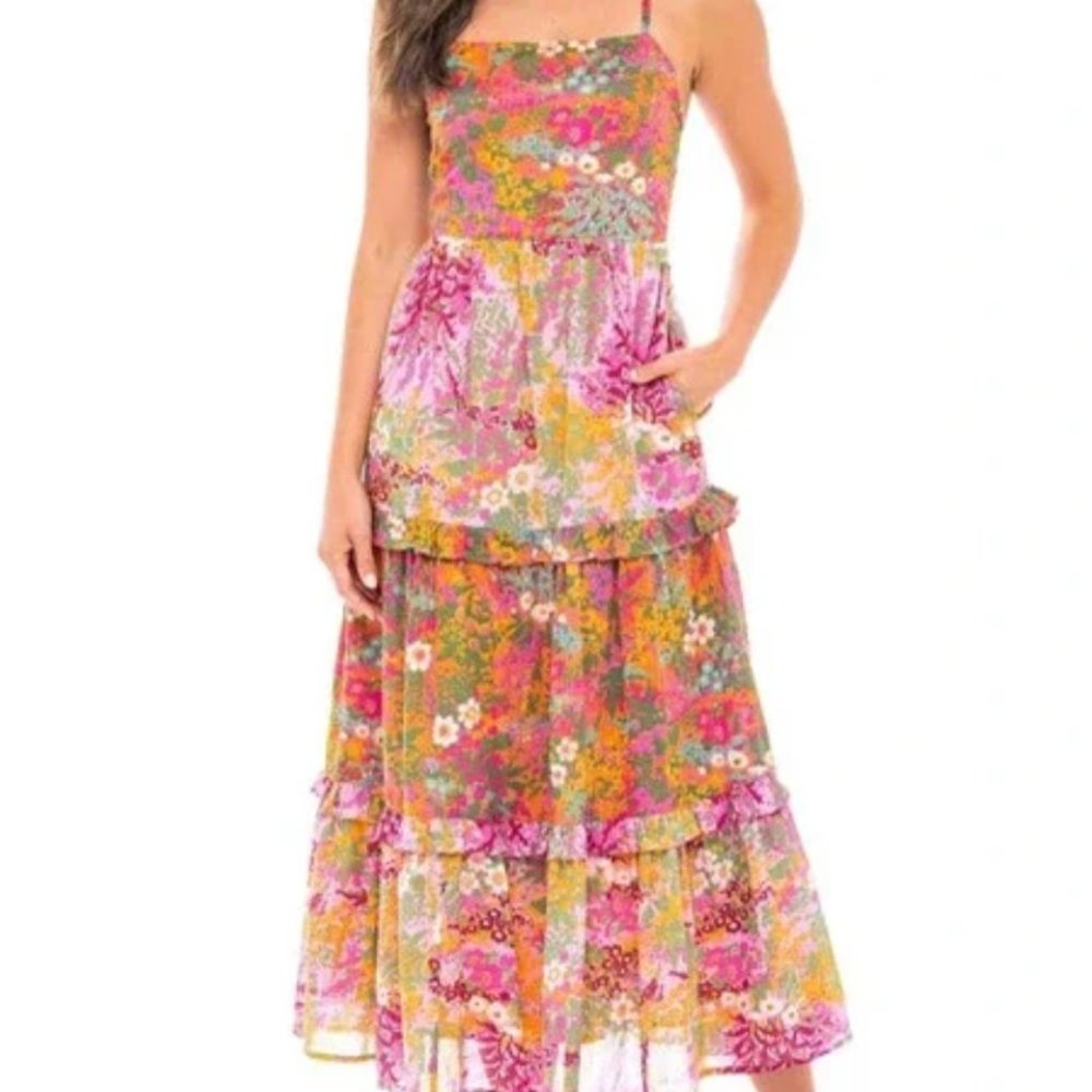 Banjanan Hazel Midi Dress in Loki’s Garden Caramel and Lilac NWOT XXL